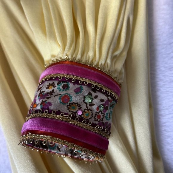 Vintage Malcolm Star Rizkallah Maxi Dress With Rhinestone Beading Size 12 Yellow - Picture 16 of 16